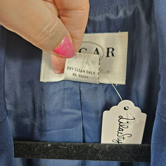 Oscar De La Renta Womens 10 Classic Blue Button Blazer 10  Acetate Rayon USA - Picture 4 of 15
